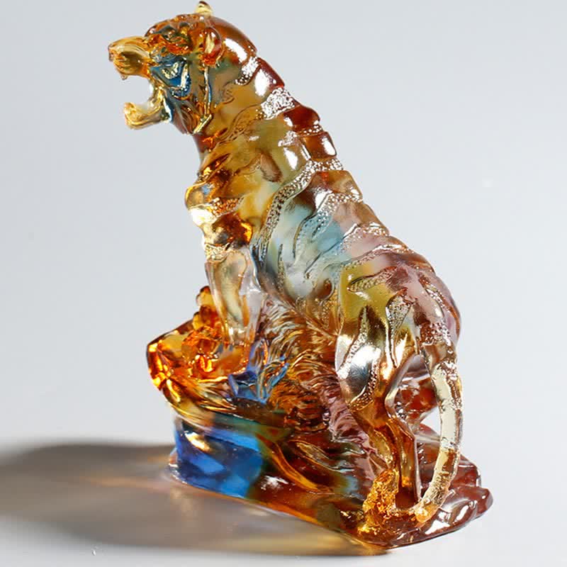 Handmade Liuli Crystal Tiger Art Piece Protection Home Decoration