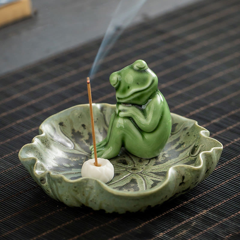 Buddha Stones Leaf Meditation Frog Pattern Healing Ceramic Incense Burner Decoration