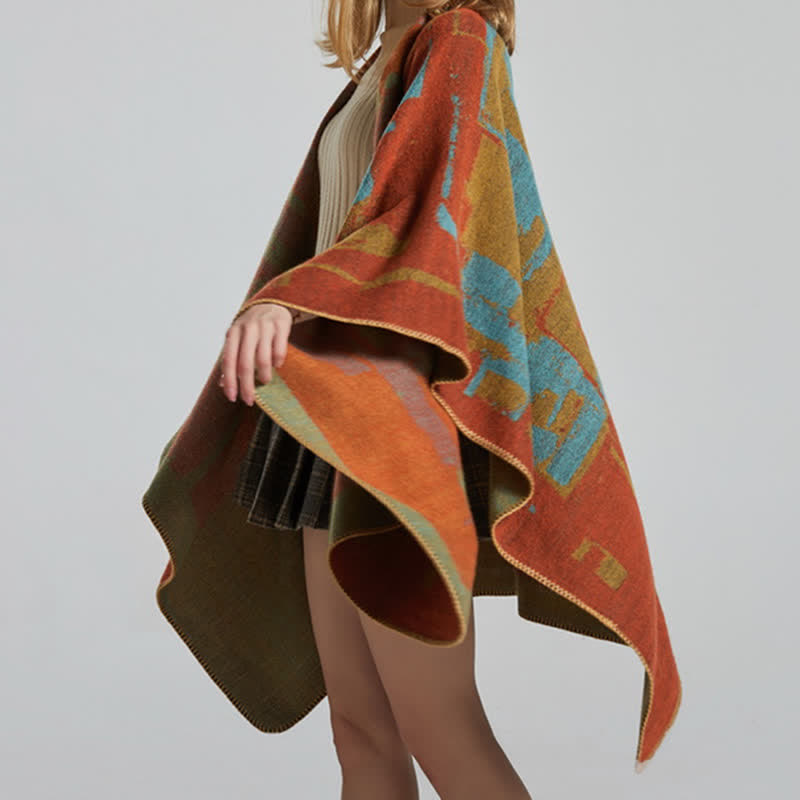 Tibetan Orange Shawl Warm Cloak Scarf