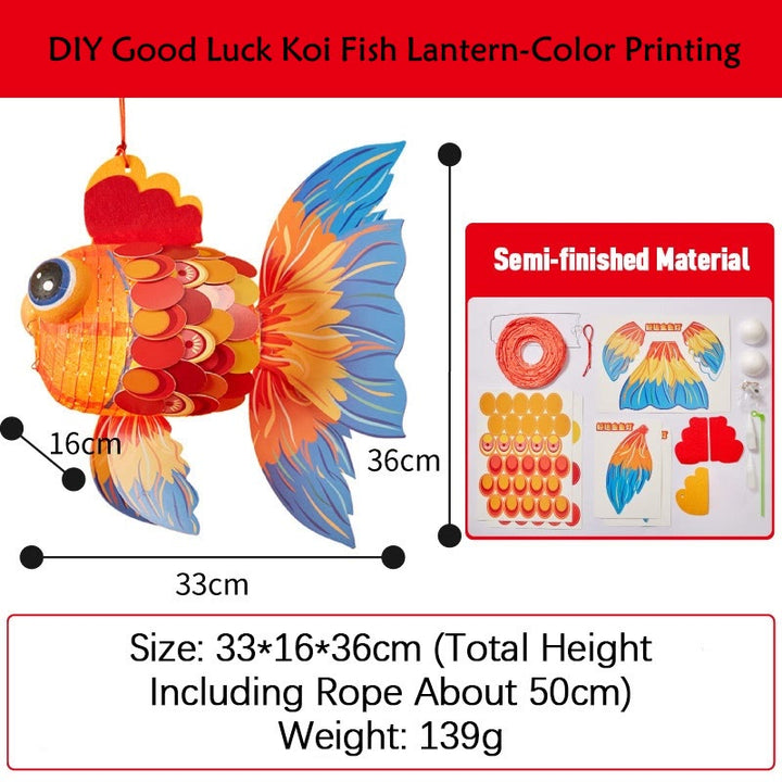 Buddha Stones DIY Good Luck Koi Fish Paper Lantern Lamp Mid-Autumn Festival Child Kids Lantern Decoration