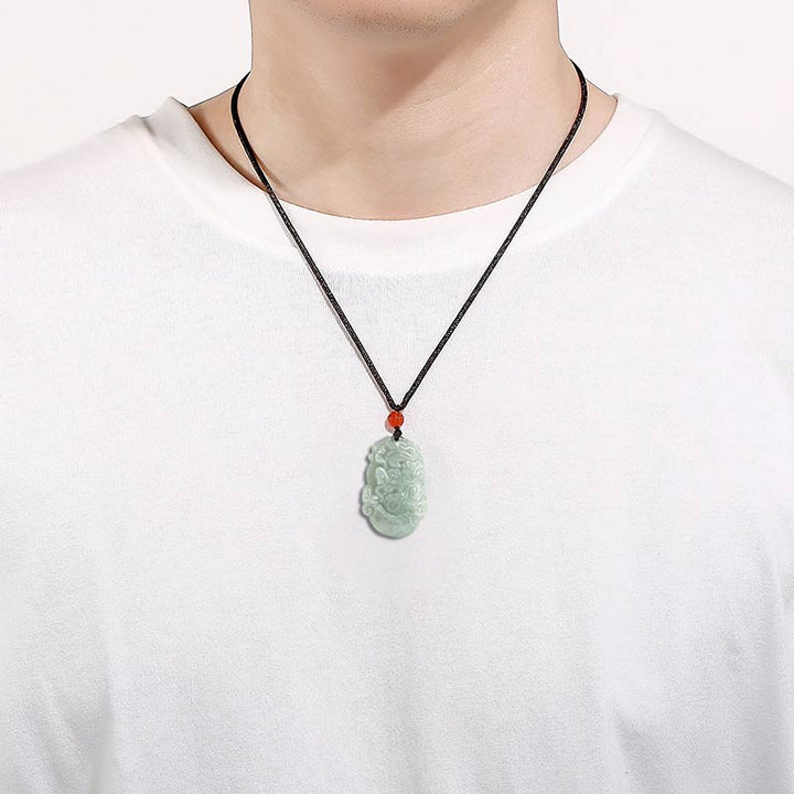 Buddha Stones Natural Jade 12 Chinese Zodiac Sucess Pendant Necklace