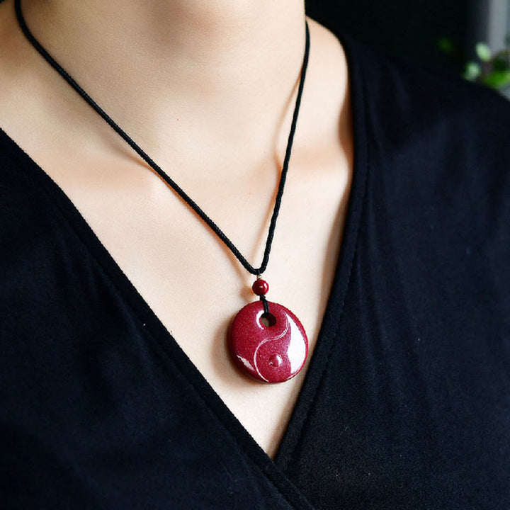 Buddha Stones Laughing Buddha Yin Yang Chinese Zodiac Gourd Natural Cinnabar Blessing Necklace Pendant