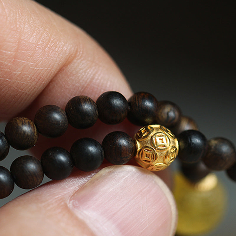 999 Gold Nha Trang Heiqinan Agarwood Amber Red Agate Strength Meditation Bracelet