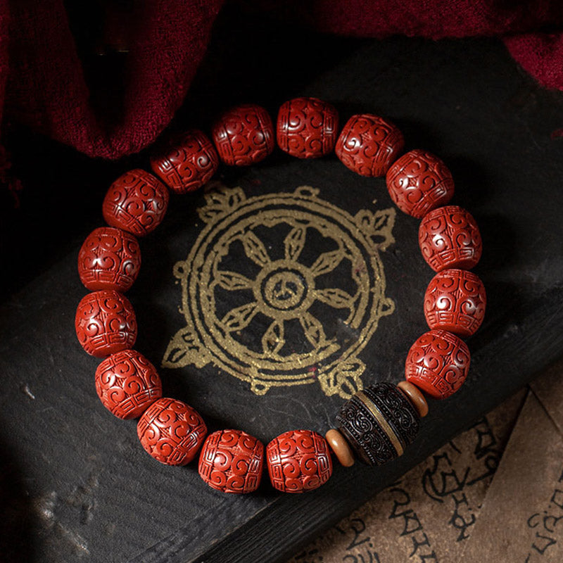 Buddha Stones Natural Cinnabar Ebony Calm Blessing Bracelet