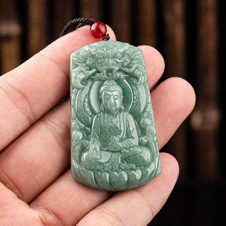 Buddha Stones Tathagata Buddha Dragon Jade Amulet Serenity String Necklace