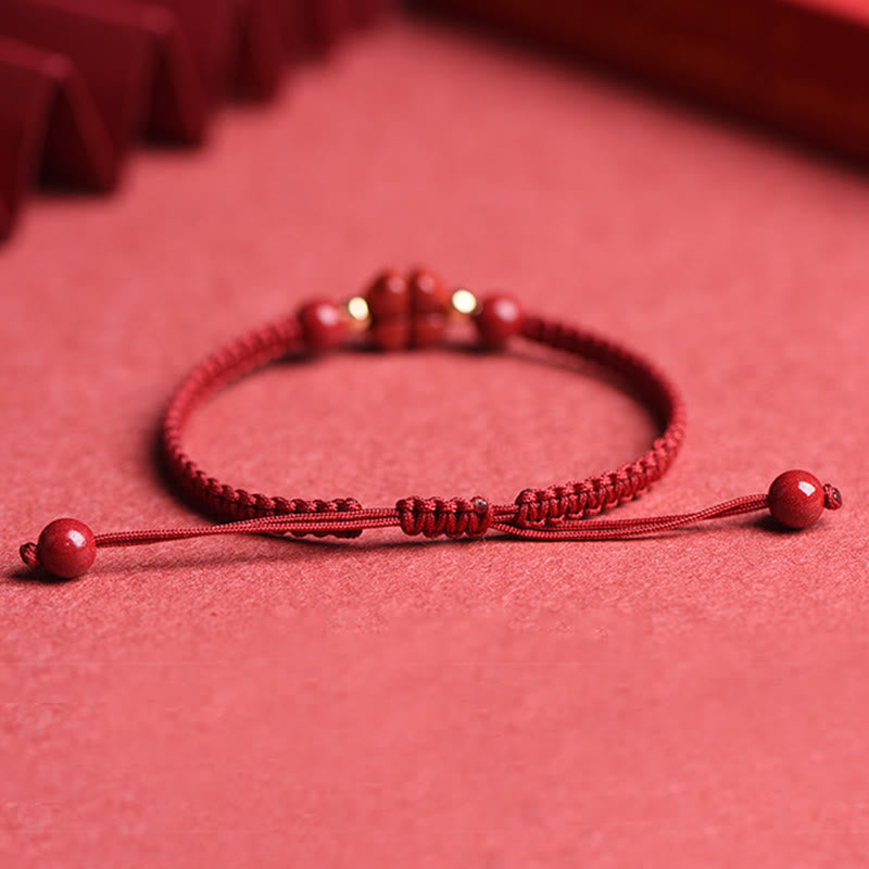 Buddha Stones Four Leaf Clover Five-petal Flower Cinnabar Blessing Red String Bracelet