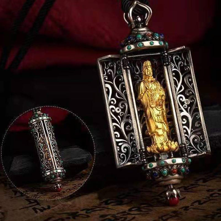 Buddha Stones Tibetan Avalokitesvara Silver Wealth Protection Decoration