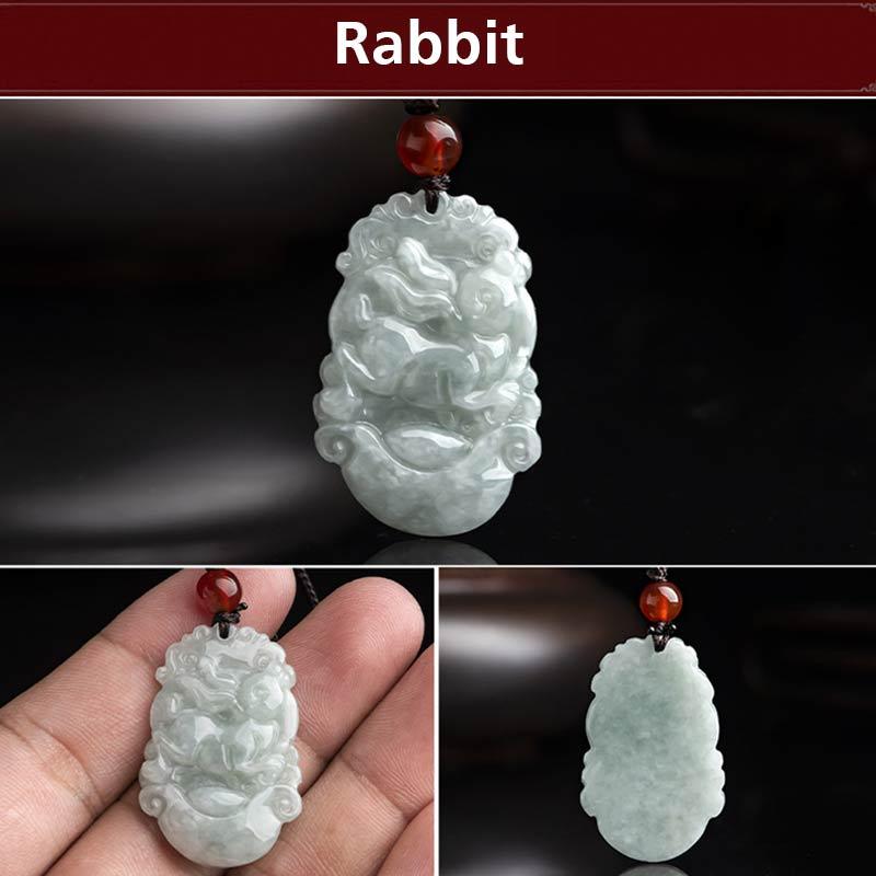 Buddha Stones Natural Jade 12 Chinese Zodiac Sucess Pendant Necklace