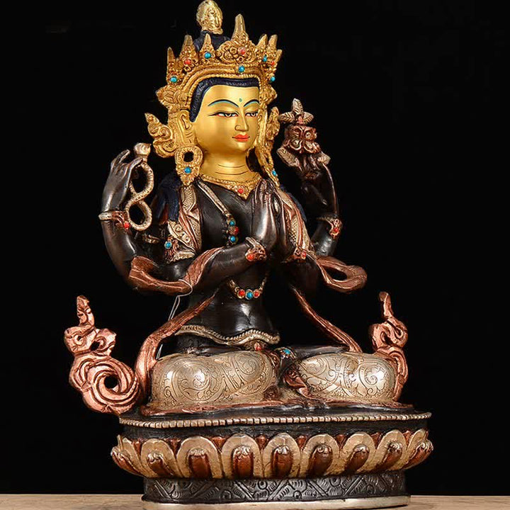 Bodhisattva Chenrezig Four-armed Avalokitesvara Protection Copper Statue Decoration