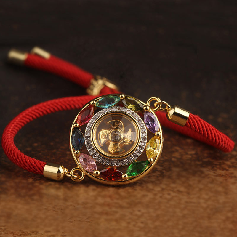 Buddha Stones Colorful Zircon Copper Wealth Luck Rotation Bracelet Necklace Pendant