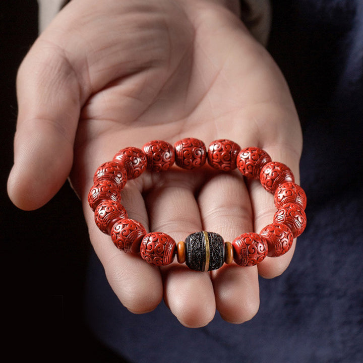 Buddha Stones Natural Cinnabar Ebony Calm Blessing Bracelet