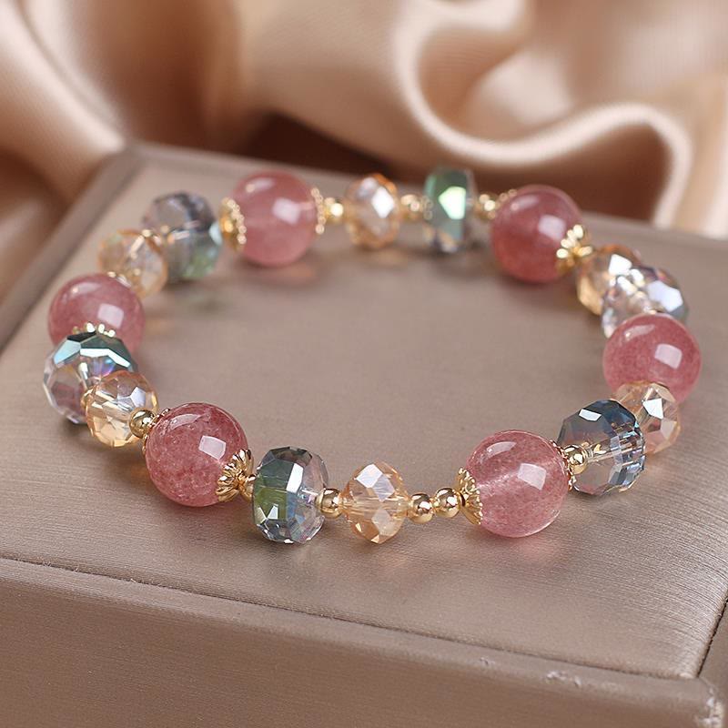 Buddha Stones Natural Strawberry Quartz Colorful Crystal Positive Bracelet