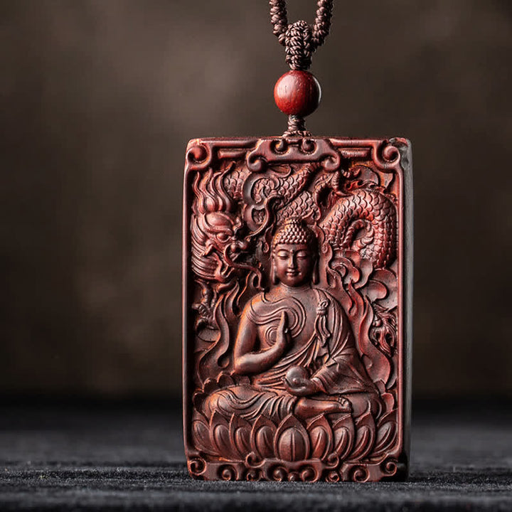 Chinese Zodiac Natal Buddha Small Leaf Red Sandalwood Protection Necklace Pendant