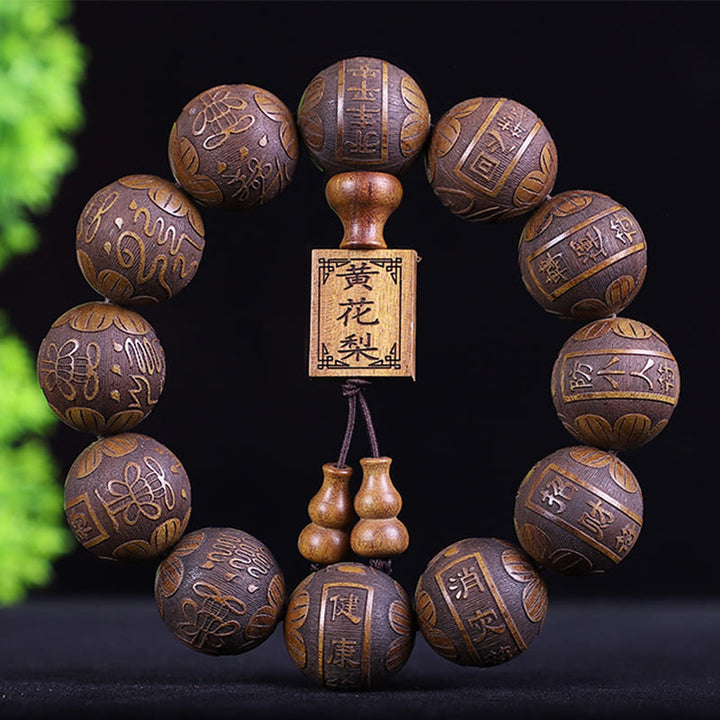 Buddha Stones Chinese Zodiac Rosewood Ebony Boxwood Copper Coin PiXiu Carved Warmth Bracelet