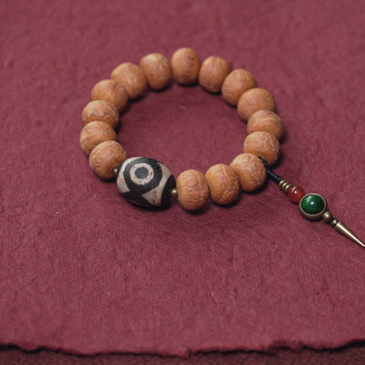 Tibet Bodhi Seed Dzi Bead Peace Charm Wrist Mala Bracelet