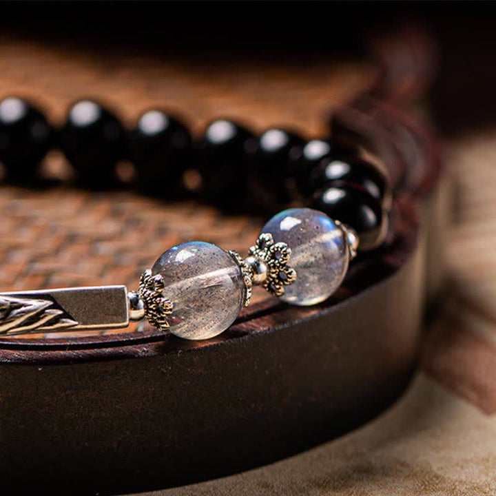 925 Sterling Silver Obsidian Moonstone Strength Couple Bracelet