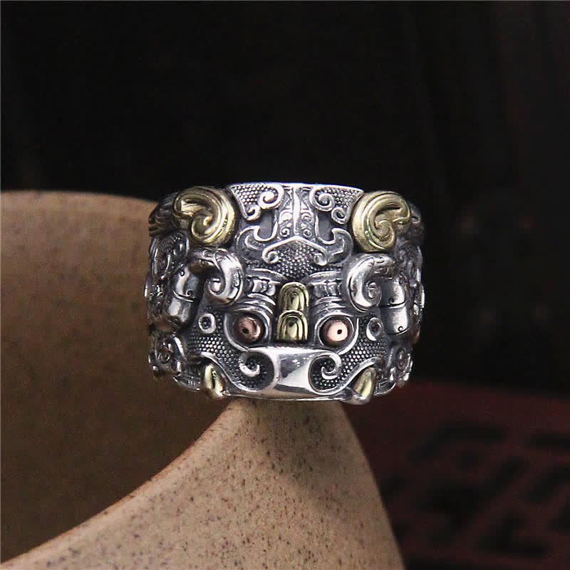 925 Sterling Silver Fengshui Kui Cattle Protection Adjustable Ring