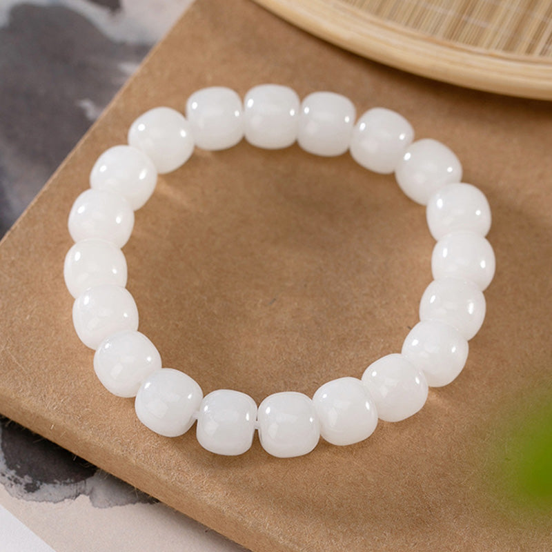 Buddha Stones Hetian White Jade Happiness Blessing Bracelet