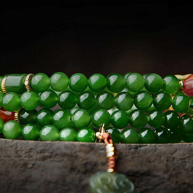 Buddha Stones 108 Mala Beads Cyan Jade Red Agate Laughing Buddha Luck Bracelet