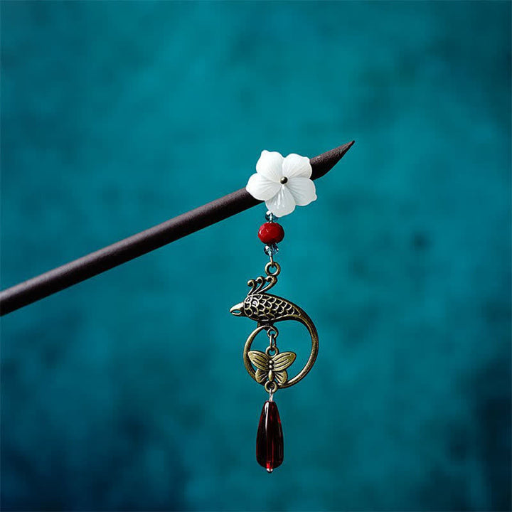 Buddha Stones Pearl Flower Leaf Butterfly Happiness Hairpin