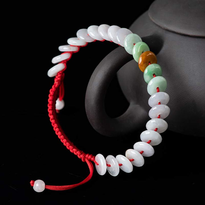 Buddha Stones Round Jade Lucky Red String Weave Bracelet