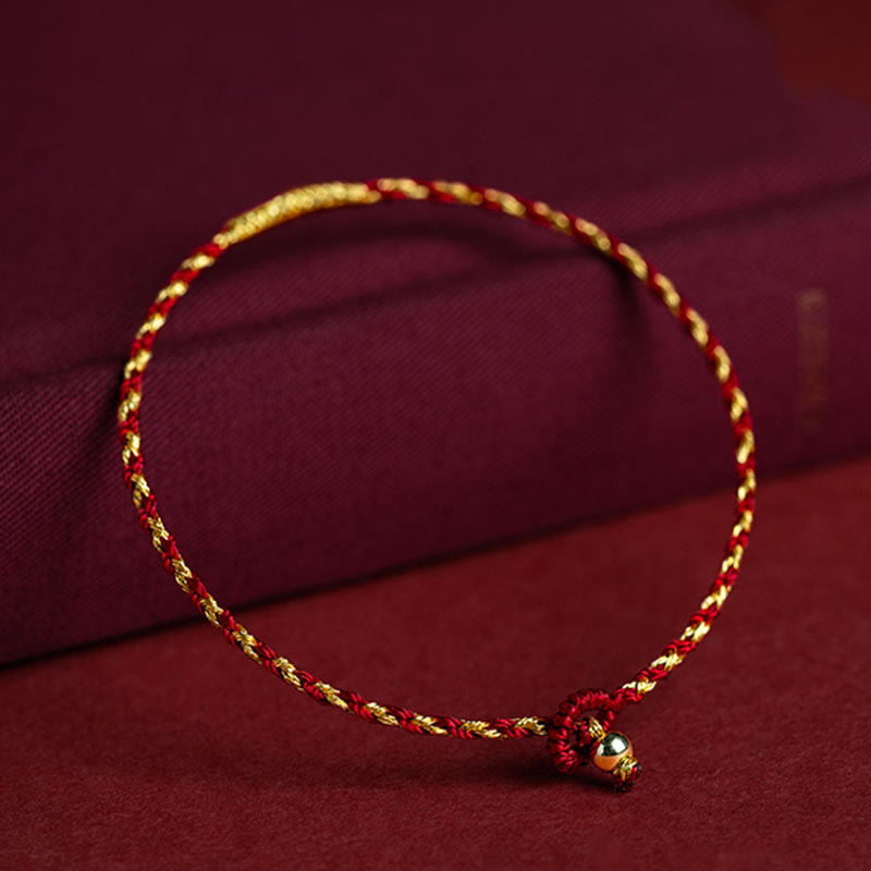 Buddha Stones 14K Gold Plated Handmade Red Gold Rope King Kong Knot Braided Luck Bracelet