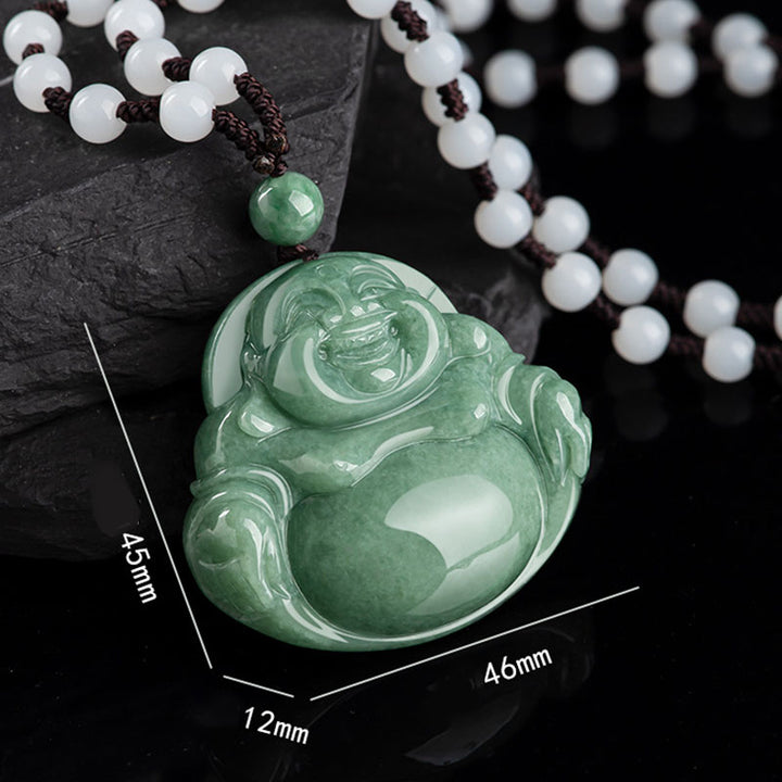 Laughing Buddha Cyan Jade Harmony Necklace String Bead Pendant