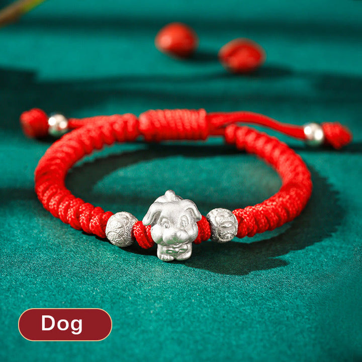 Buddha Stones 999 Sterling Silver Chinese Zodiac Red Rope Luck Handcrafted Kids Bracelet