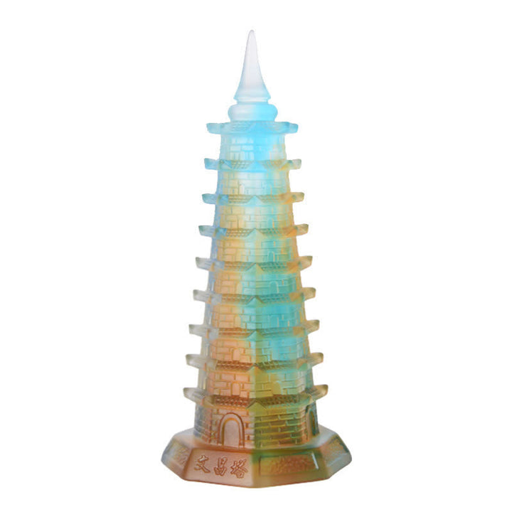 Feng Shui Wenchang Tower Handmade Liuli Crystal Pagoda Art Piece Luck Home Office Decoration