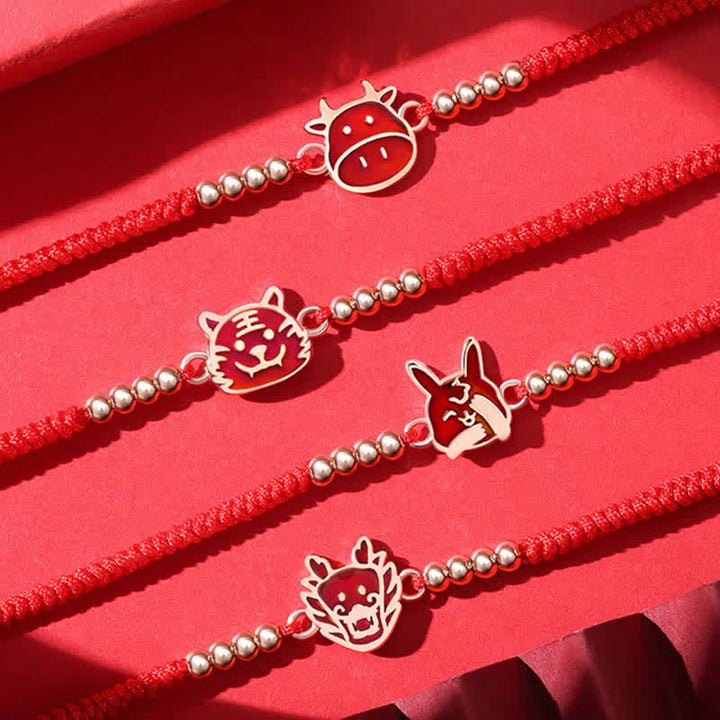 Buddha Stones 925 Sterling Silver Chinese Zodiac Luck Faith Discolor Red String Bracelet