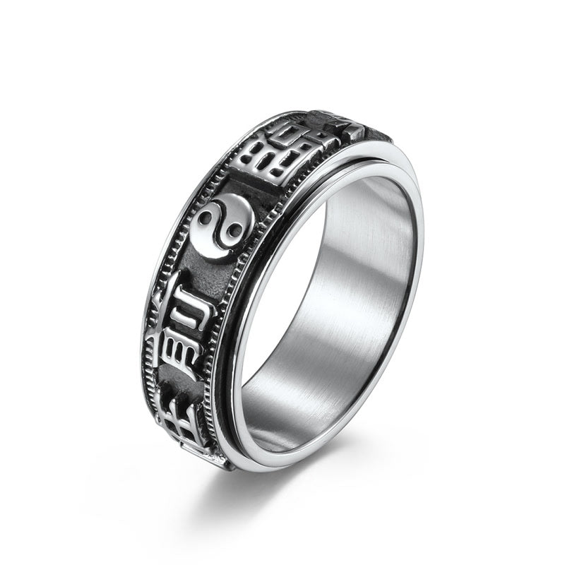 Letter Words Balance Calm Titanium Steel Rotatable Ring