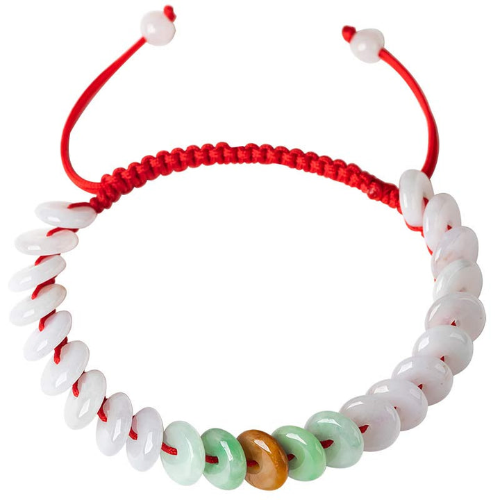 Buddha Stones Round Jade Lucky Red String Weave Bracelet