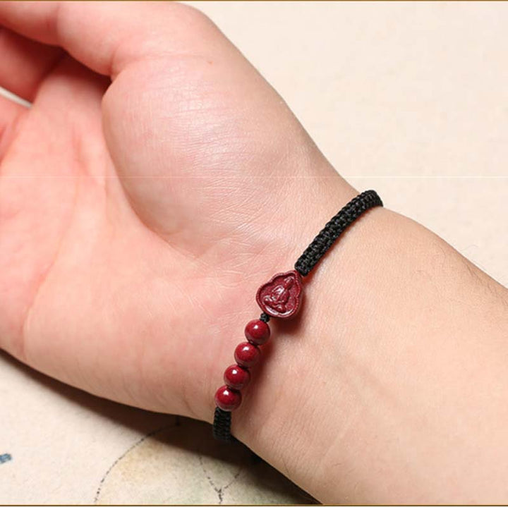 Buddha Stones Laughing Buddha Avalokitesvara Cinnabar Blessing String Bracelet