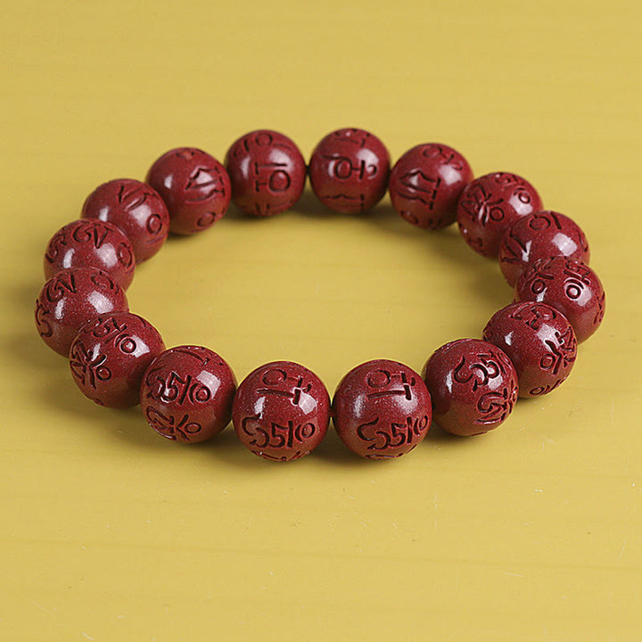 Natural Double PiXiu Cinnabar Om Mani Padme Hum Wealth Luck Bead Bracelet