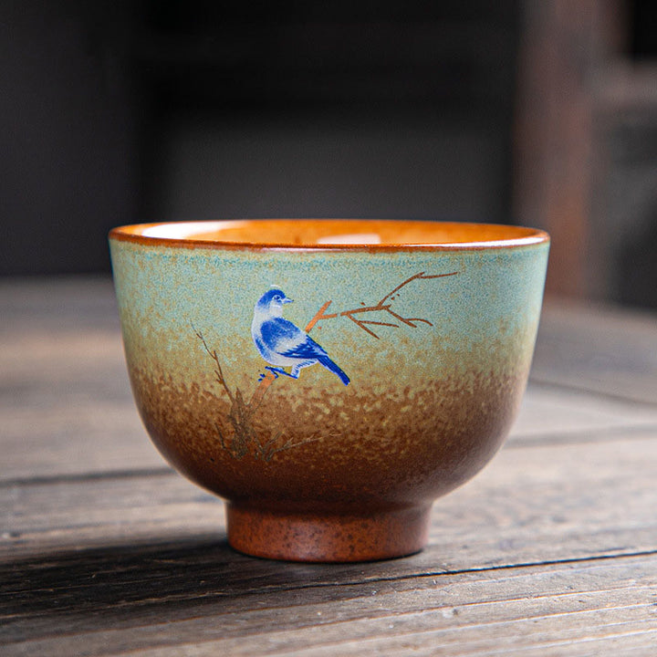 Buddha Stones Colorful Deer Pipa Snow Plum Blossoms Mountains Rivers Bird Ceramic Teacup Kung Fu Tea Cup Bowl