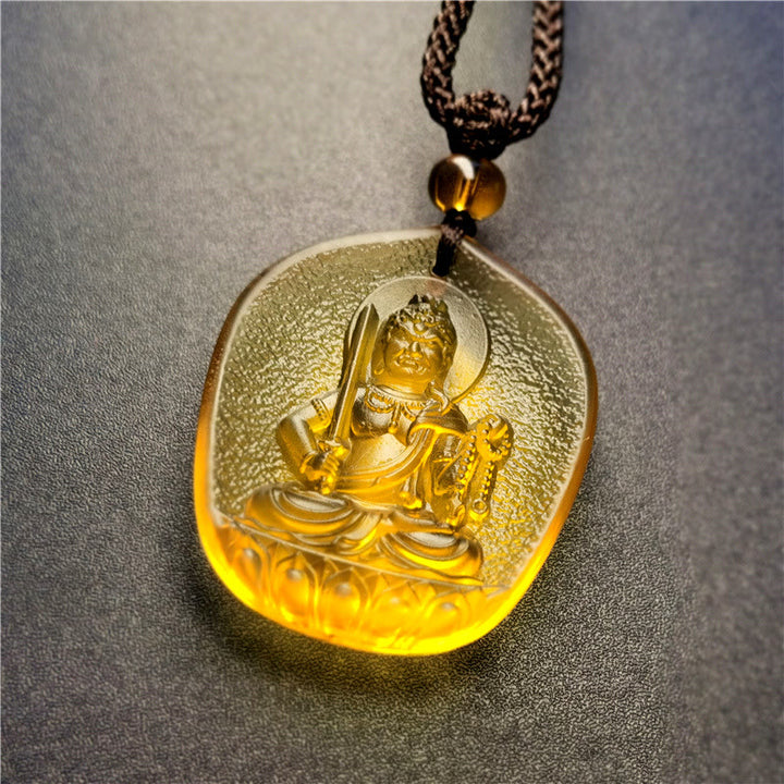 Buddha Stones Chinese Zodiac Natal Buddha Blessing Liuli Crystal Compassion Necklace Pendant