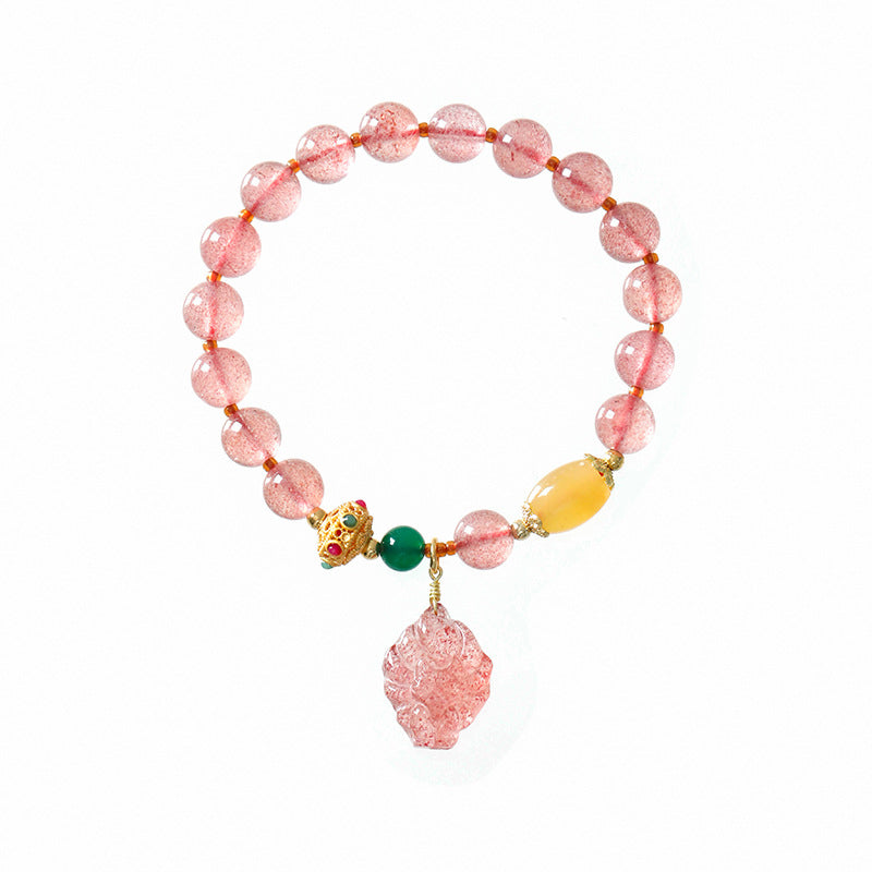 Buddha Stones Natural Strawberry Quartz Nine-Tailed Fox Healing Bracelet