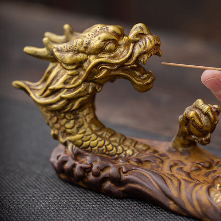 Buddha Stones Dragon Protection Ceramic Stick Incense Burner Decoration