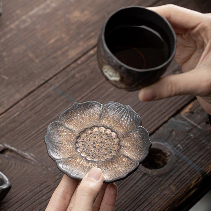 Buddha Stones Vintage Lotus Flower Ceramic Cup Mat Pad Tea Cup Coaster Kung Fu Tea Mat