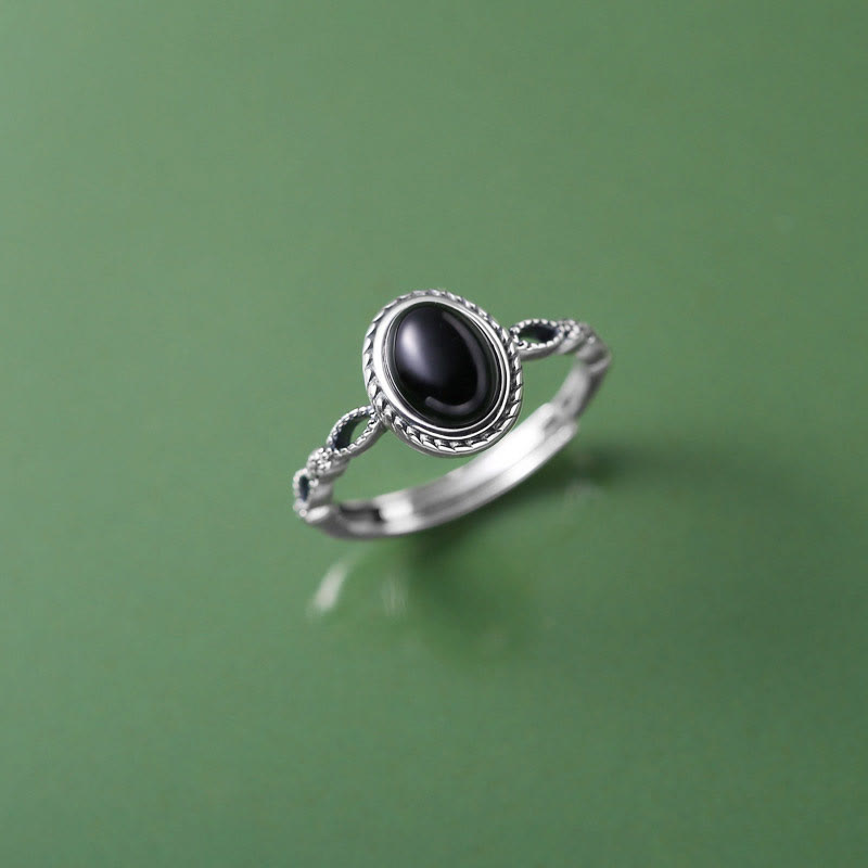 Buddha Stones 925 Sterling Silver Black Onyx Fortune Ring