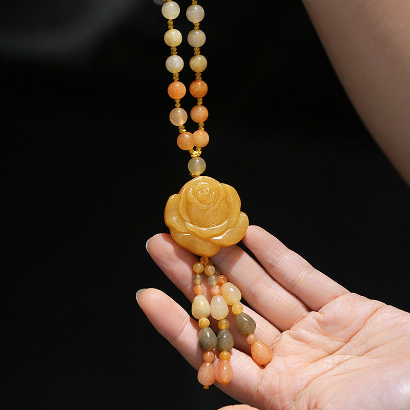 Buddha Stones Tibetan Golden Silk Jade Wealth Pendant Necklace