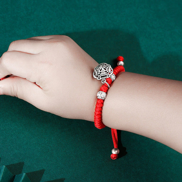 Buddha Stones 925 Sterling Silver Chinese Lock Charm Multicolored Red String Protection Handmade Braided Kids Bracelet