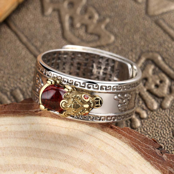 Buddha Stones Red Agate PiXiu Wealth Ring