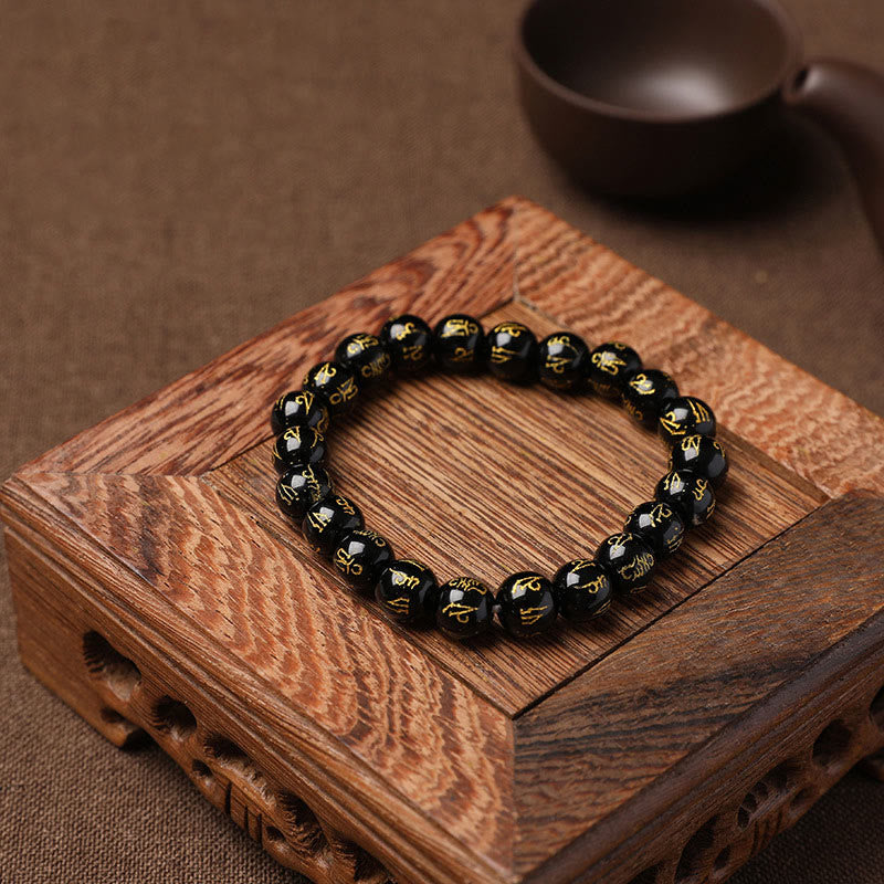 Buddha Stones Tibet White Crystal Black Onyx Om Mani Padme Hum Meditation Bracelet