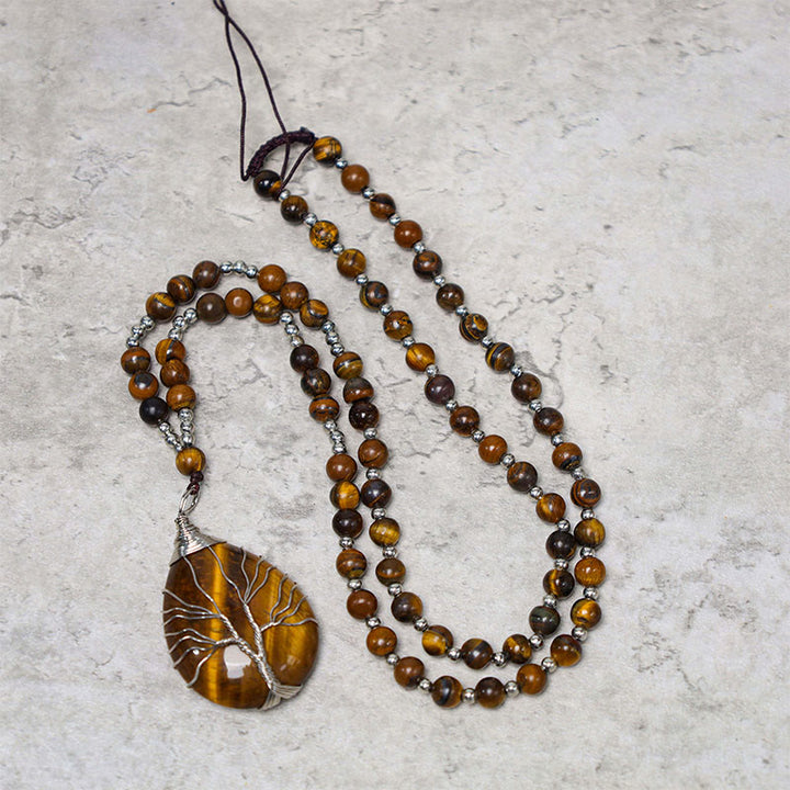 Buddha Stones Natural Tiger Eye Strength Beaded Pendant Necklace