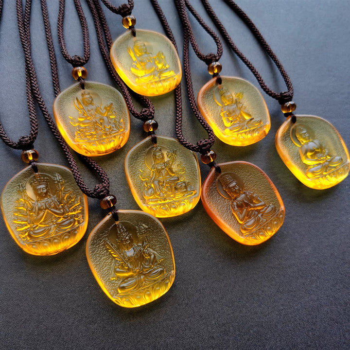 Buddha Stones Chinese Zodiac Natal Buddha Blessing Liuli Crystal Compassion Necklace Pendant