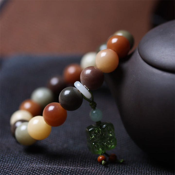 Buddha Stones Natural Multicolored Gradient Bodhi Seed Liuli Glass Charm Peace Bracelet