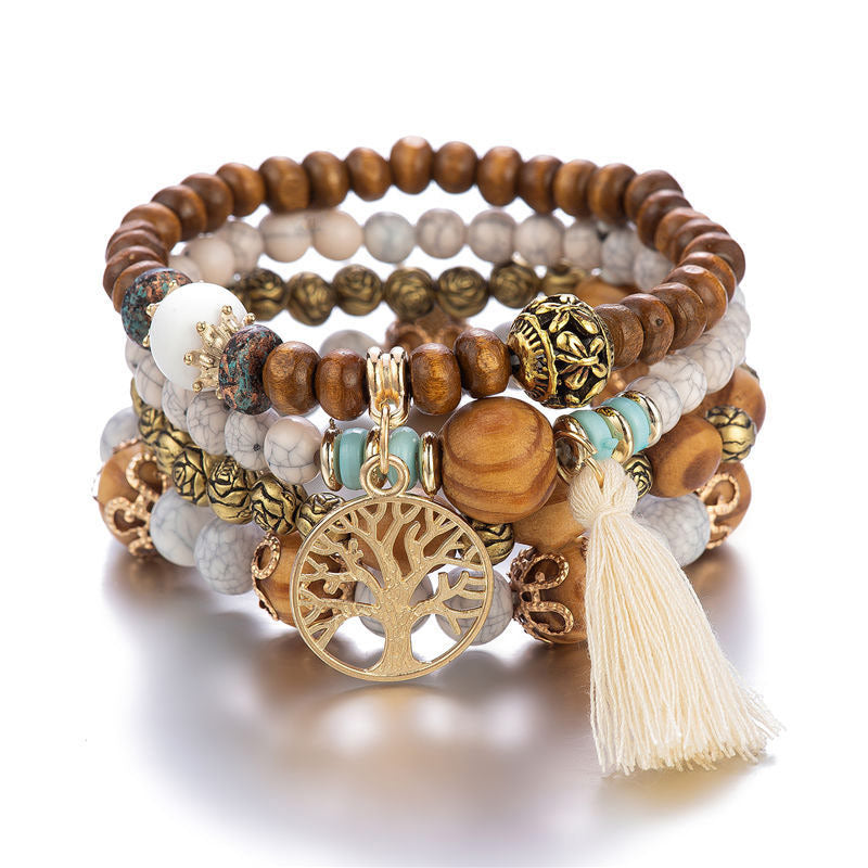 Wenge Wood Layered Tree Tassel Healing Bracelet