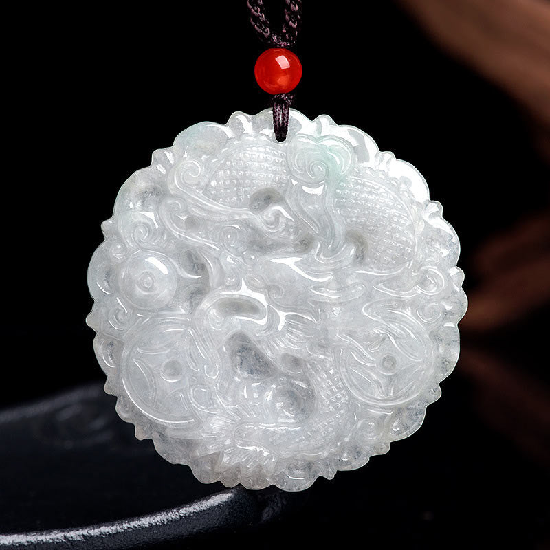 Buddha Stones White Jade Dragon Protection Necklace String Pendant