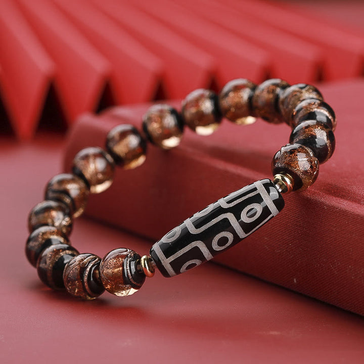 Buddha Stones Tibetan Nine-Eye Dzi Bead Three-eyed Dzi Bead Liuli Glass Bead Wealth Bracelet